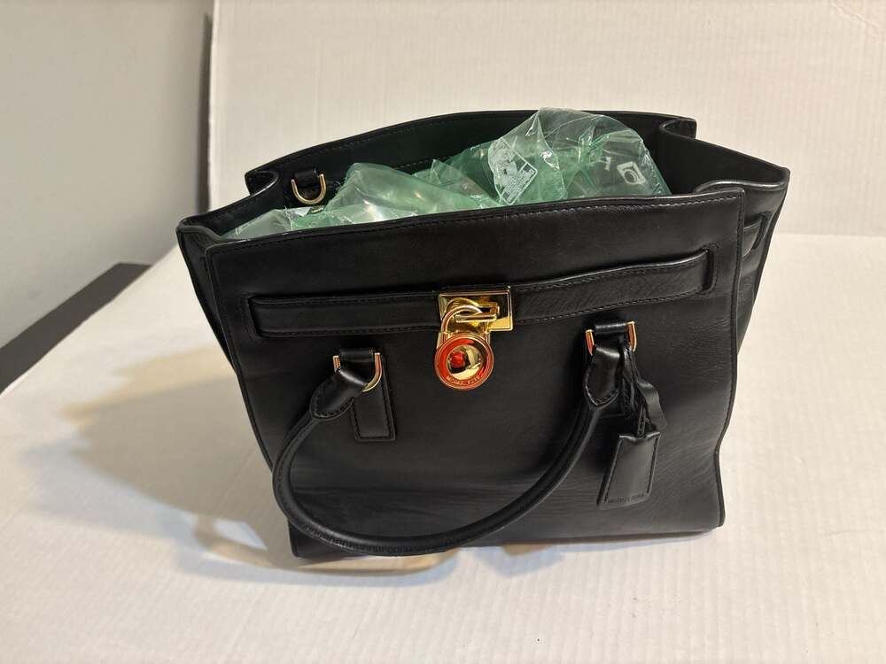 Michael Kors Hamilton Leather Satchel Bag with Gold Lock Detail - Picture 5 of 5
